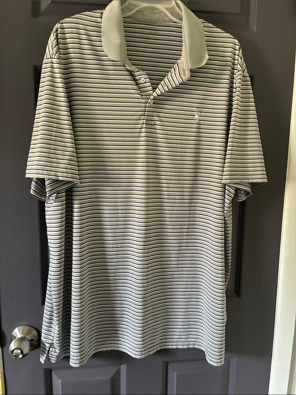 Polo by Ralph Lauren Striped Polo in Light Gray and White